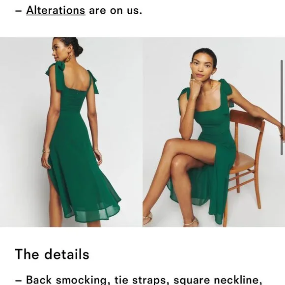 Reformation Twilight Dress in Emerald Green Size 2 - Picture 2 of 8